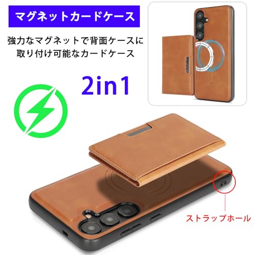 【レザー カードケース マグネット スタンド Magsafe対応】 Galaxy S25 用 ケース SC-51F SCG31 カバー カード収納 ストラップホール ワイヤレス充電対応 ギャラクシー (ネイビー)