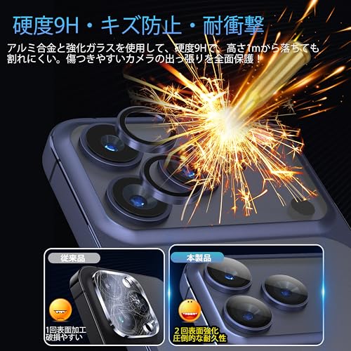 JFStene カメラ保護 いPhone17pro 用 レンズカバー iPhone17ProMax 対応 カメラカバー アイフォン17プロマックス レンズ保護 アルミ 強化ガラス 9H高硬度 耐衝撃 キズ防止 高透過率 極薄 簡単貼り付け 1組入り (ネイビー)